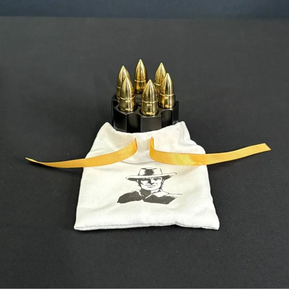 Bullet Whiskey Stones Revolver Gold Ice Cubes Spirits Cocktail Chilling Bar - Picture 6 of 9